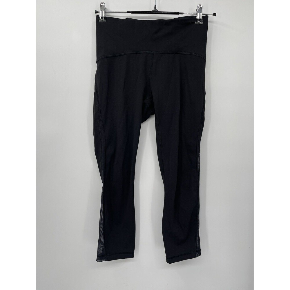Lululemon Size 6 Crop Leggings‎ Women Black Mesh Panel High Rise Activewear